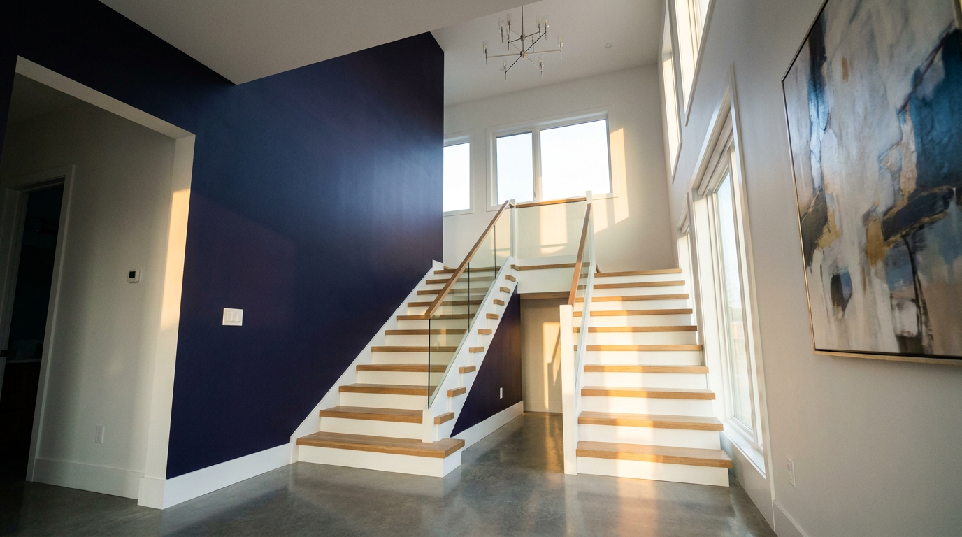 Freshly painted two-story foyer interior